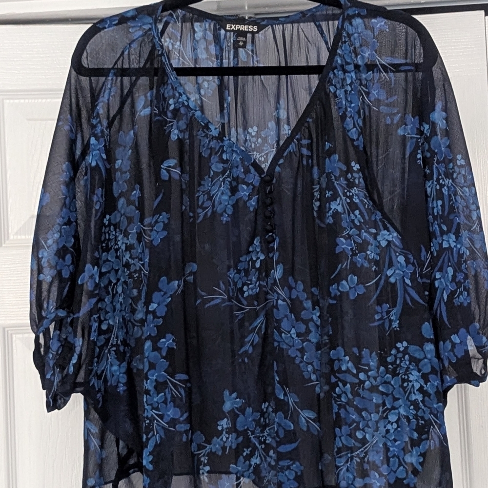 Express Oversized Sheer Floral Blouse | Oversized XS